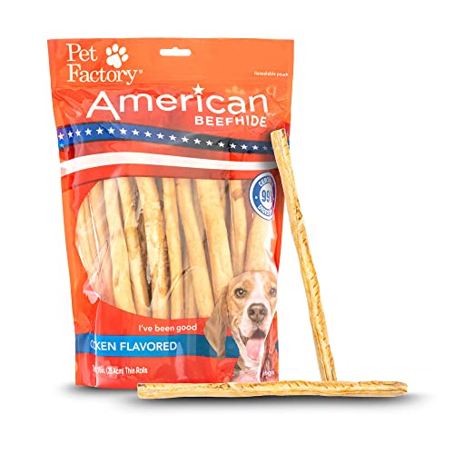 Pet Factory American Beefhide Hundeleckerlis, 25,4 cm, dünne Rollen, Hühnergeschmack, 35 Stück pro Packung von Pet Factory