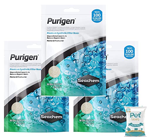 Seachem Purigen Bio-Filtrationsharz, 100 ml (3er-Pack) – Aquarium-Filtermedien für Süß- und Salzwasser mit gratis Haustiertüchern von Pet Faves