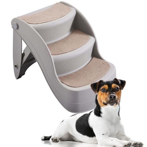 Pet Galaxy Klappbare Hundetreppe für kleine Hunde, mit Traktionsmatte, tragbare Haustiertreppe für Bett, Fahrzeug, Couch und Bett, Grau von Pet Galaxy