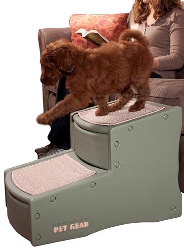 Pet Gear Easy Step II Haustiertreppe, 2 Stufen, für Katzen/Hunde bis zu 68 kg, tragbar, abnehmbar, waschbar, Teppichmatte, kein Werkzeug erforderlich, Weide von Pet Gear