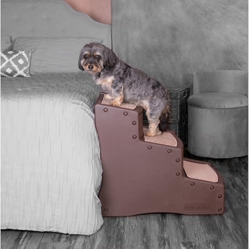 Pet Gear Easy Step III Haustiertreppe, 3 Stufen, für Katzen/Hunde, abnehmbare, waschbare Teppichstufen, für Haustiere bis zu 68 kg, kein Werkzeug erforderlich, Espresso von Pet Gear