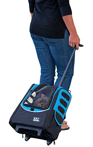 Pet Gear I-GO2 Escort Roller Rucksack, Reisetasche, Autositz für Katzen/Hunde, Netzbelüftung, inklusive Haltegurt, Teleskopgriff, Aufbewahrungstasche, Himmelblau von Pet Gear