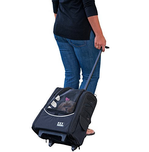 Pet Gear I-GO2 Escort Roller Rucksack, Reisetasche, Autositz für Katzen/Hunde, Netzbelüftung, inklusive Haltegurt, Teleskopgriff, Aufbewahrungstasche, Onyx von Pet Gear