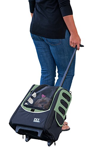 Pet Gear I-GO2 Escort Roller Rucksack, Reisetasche, Autositz für Katzen/Hunde, Netzbelüftung, inklusive Haltegurt, Teleskopgriff, Aufbewahrungstasche, Weide von Pet Gear