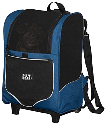 Pet Gear I-GO2 Sport-Roller-Rucksack, Reisetasche, Autositz für Katzen/Hunde, Netz-Belüftung, inklusive Haltegurt, Teleskopgriff, Aufbewahrungstasche, Marineblau von Pet Gear