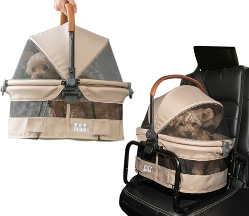 Pet Gear No-Zip View 360 Ultra Lite Haustier-Sicherheits-Tragetasche und Autositz für kleine Hunde und Katzen, Druckknopf-Eingang, 38,1 cm, Sand von Pet Gear