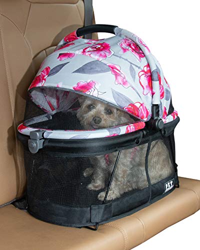 Pet Gear PG1040NZFL View 360 Tragetasche & Autositz für kleine Hunde & Katzen mit Netzbelüftung für einfache Sicht, floral von Pet Gear