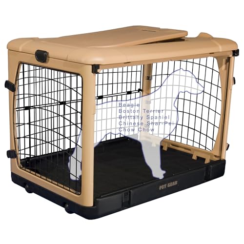 Pet Gear The Other Door 4 Türige Stahlkiste für Hunde Katzen mit Tür im Garage-Stil inklusive Plüschbett + Reisetasche, kein Werkzeug erforderlich, Beige von Pet Gear