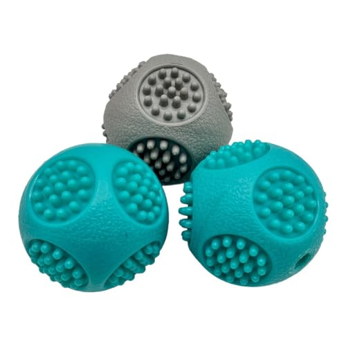 Pet Guru® Doggy Play Bälle Hunde Spikes Quietschendes Spielen Übung Training Große Bälle für alle Hunde & Welpen 3 Stück (Grau/Blau) von Pet Guru