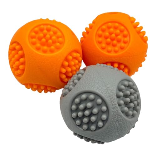 Pet Guru® Doggy Play Bälle Hunde Spikes Quietschendes Spielen Übung Training Große Bälle für alle Hunde & Welpen 3 Stück (Grau/Orange) von Pet Guru