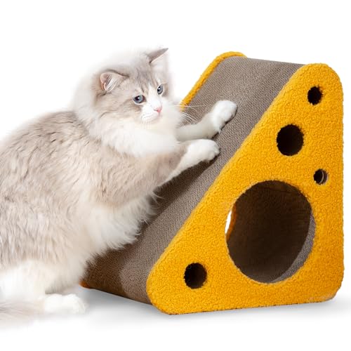 Pet JoJo Kratzbaum Katzenkratzbaum Kratzbaum Kratzbaum für Indoor Katzen 360° Wendbar Premium Karton Katzenkratzbrett mit niedlichem Käse Design und mehreren Kratzwinkeln von Pet JoJo