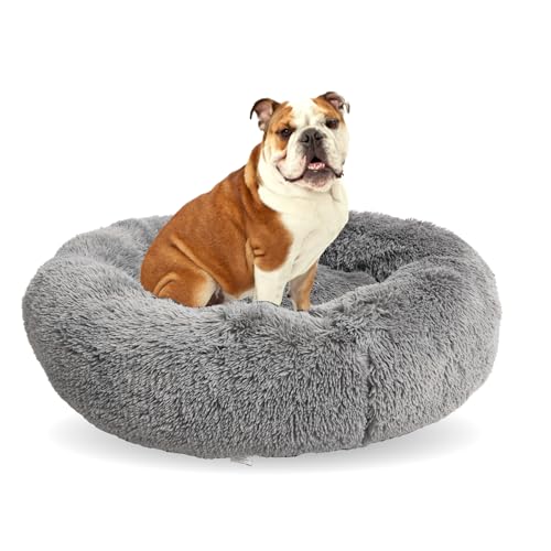 Pet Laud Beruhigendes Hundebett und Katzenbett, zotteliges, luxuriöses Donut-Haustierbett (kleine, mittelgroße, große Hundebetten), 100% recyceltes Material, hohe Nackenrolle, bequemes Kissen, rutschfeste Unterseite, waschbares Hundebett von Pet Laud