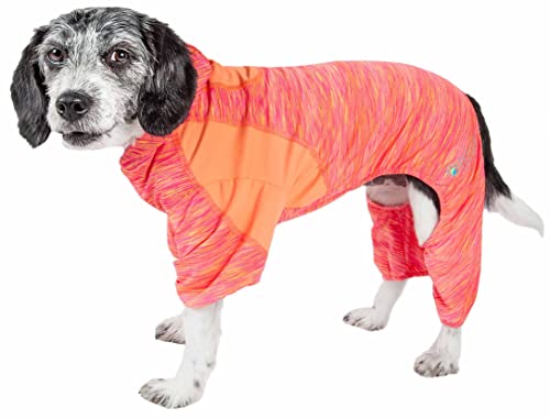 Pet Life ® Active Downward Hunde-Kapuzenpullover und Flexibles Ganzkörper-Hunde-T-Shirt – Leichter Hunde-Fitness-Trainingsanzug und Yoga-Hundekleidung mit 4-Wege-Stretch, reflektierender und von Pet Life