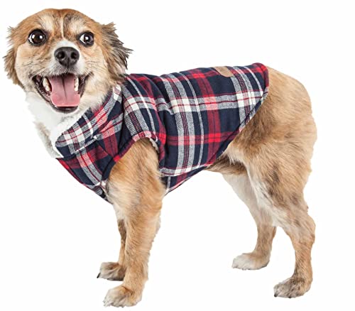 Pet Life ® Klassischer Hundemantel Puddler – isolierte Karierte Hundejacke mit wendbarem Sherpa-Futter – Winterkleidung für kleine, mittelgroße und große Hunde von Pet Life