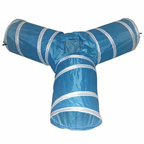 Pet Life 'Kitting-Go-Seek' Collapsible Folding Travel 3-Way Kitty Cat Tunnel with Built-In Teaser Ball, One Size, Blue and White von Pet Life