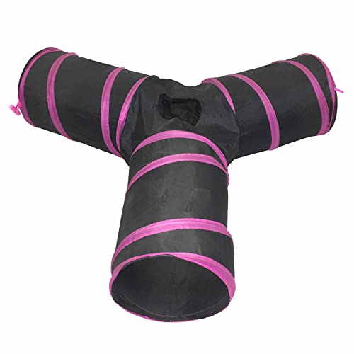 Pet Life 'Kitting-Go-Seek' Collapsible Folding Travel 3-way Kitty Cat Tunnel with Built-In Teaser Ball, One Size, Pink and Black von Pet Life