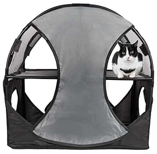 Pet Life 'Kitty-Play' Collapsible Travel Interactive Kitty Cat Tree Maze House Lounger Tunnel Lounge, One Size, Grey & Black von Pet Life