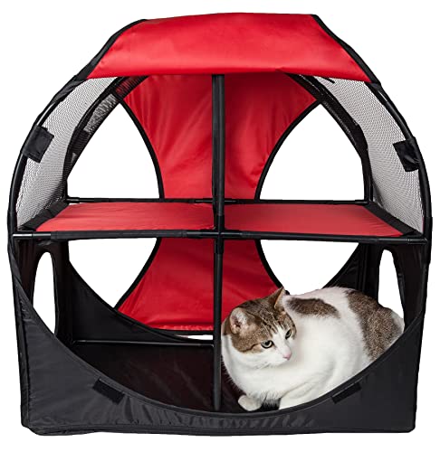 Pet Life 'Kitty-Play' Collapsible Travel Interactive Kitty Cat Tree Maze House Lounger Tunnel Lounge, One Size, Red and Black von Pet Life