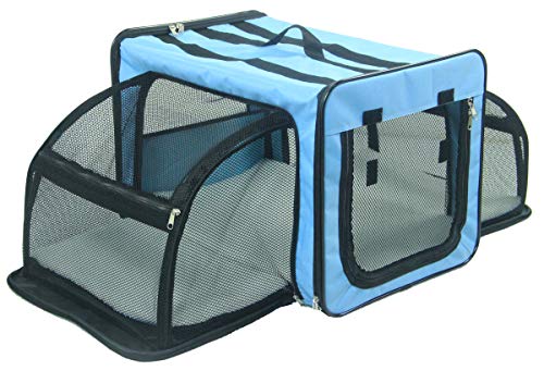 Pet Life Transportbox/Transportbox für Hunde, doppelseitig erweiterbar, geräumig, faltbar, leicht, Größe XL, Hellblau von Pet Life