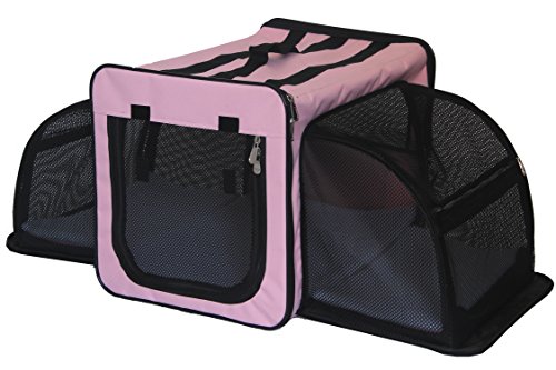 Pet Life Transportbox/Transportbox für Hunde, doppelseitig erweiterbar, geräumig, faltbar, leicht, mittelgroß, Pink von Pet Life