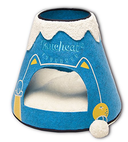 Touchcat 'Molten Lava' Triangular Frashion Designer Pet Kitty Cat Bed House Lounge Lounger w/Hanging Teaser Toy, Large, Blue and White von Pet Life