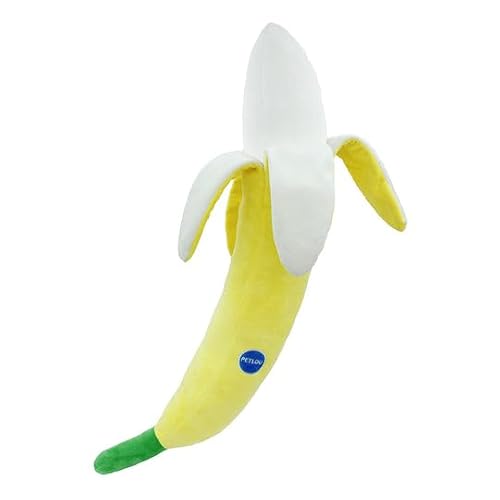 Pet Lou Bananenförmiges Hundespielzeug, 73,7 cm Höhe, Weiß und Gelb, Quietschspielzeug, Plüsch, Haustierspielzeug und Zubehör von Pet Lou