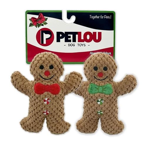 Pet Lou Christmas Doppelpack Lebkuchenmann, 15,2 cm Höhe, Braun, Quietschspielzeug, Haustierspielzeug und Zubehör von Pet Lou