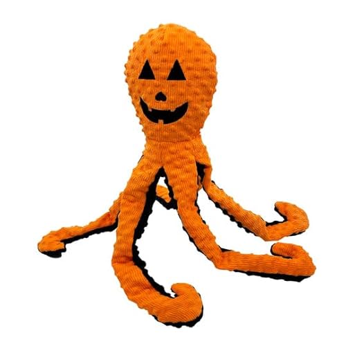 Pet Lou Dotty Friends 2.0 Halloween-Oktopus, 66 cm Höhe, Orange und Schwarz, Quietschspielzeug, Cord, Haustierspielzeug und Zubehör von Pet Lou