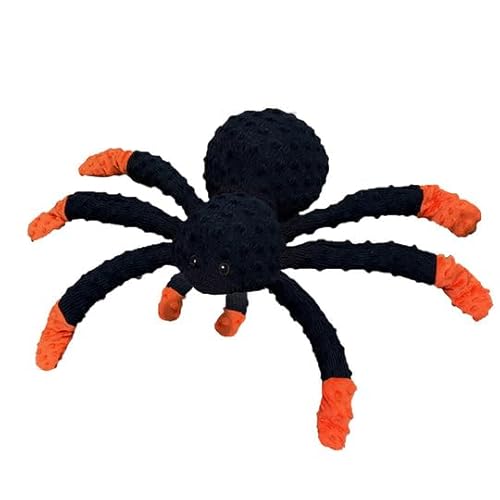 Pet Lou Dotty Friends 2.0 Hundespielzeug in Spinnenform, gefüllt, 45,7 cm lang, Schwarz und Orange, Quietschspielzeug, Cord, Haustierspielzeug und Zubehör von Pet Lou