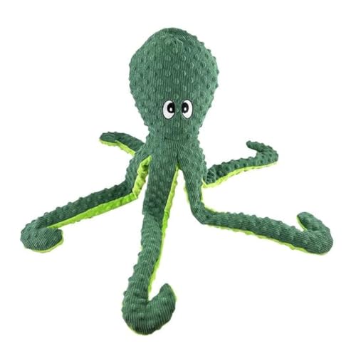 Pet Lou Dotty Friends 2.0 Stechpalmengrüner Oktopus, 66 cm Höhe, Quietschspielzeug, Cord, Haustierspielzeug und Zubehör von Pet Lou