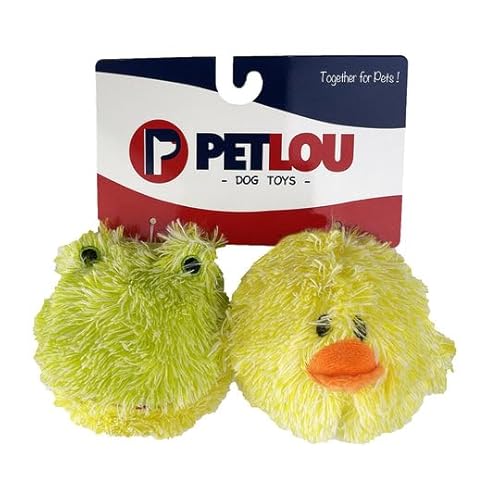 Pet Lou EZ Quietschball, Doppelpack, Küken und Frosch, 10,2 cm Durchmesser, Gelb, Plüsch, Haustierspielzeug und Zubehör von Pet Lou