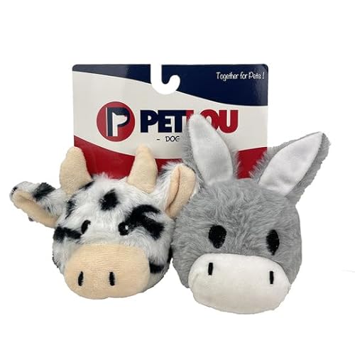 Pet Lou Ez Quietschball, Kuh und Esel, 10,2 cm Höhe, Doppelpack von Pet Lou