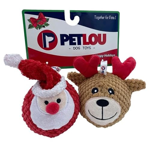 Pet Lou Quietschender Zwillingskugel, Weihnachtsmann und Rentier, 10,2 cm breit von Pet Lou