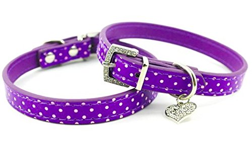 Pet Palace® Hundehalsband, gepunktet, PU-Leder, mit Diamant-Schnalle und süßem Strass-Herzanhänger, Violett (verspieltes Violett, Größe XS (Halsumfang 20,3–26,7 cm) von Pet Palace