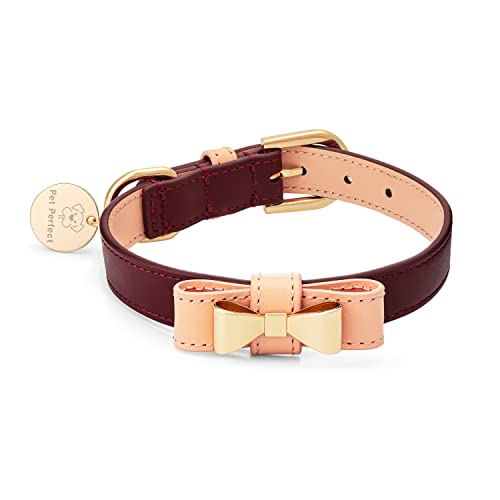 Pet Perfect Rosa Hundehalsband,Italienisches Leder Designer Hundehalsband,Süßes Hundehalsband,Langlebiges Hundehalsband mit Schleife, Groß, X-Groß (Large) von Pet Perfect