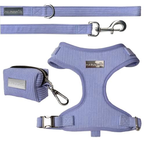 Hundegeschirr, verstellbar, für kleine Hunde, aus Cord, 3-teiliges Set (Lavendel, M) von Pet Peterson