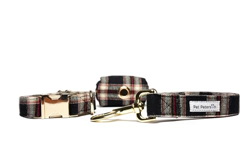 Hundehalsband und Leine, 3-teiliges Set, Halsband, Leine und Taschenhalter (L, London) von Pet Peterson