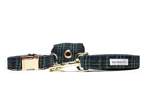 Pet Peterson Hundehalsband und Leine, 3-teiliges Set, Halsband, Leine und Taschenhalter (L, Oxford) von Pet Peterson