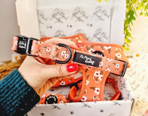 Hundehalsband mit Pfirsich- und Efeublüte, Größe M von Pet Pooch Boutique