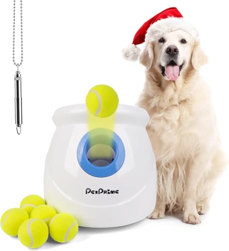 Pet Prime Ballwurfmaschine Hunde für große Hunde, Wurfweite 10-40ft Ballmaschine Hund mit 6pcs Tennisbälle (2.5'') Ball Wurfgerät für Hunde für Innen Außen Interaktives Wurfspiel für große Rasse Hund von Pet Prime