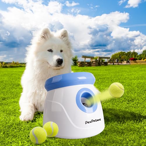 Pet Prime Automatischer Ballwerfer, Ballwurfmaschine Hunde Wurfweite 10-30ft, Ballmaschine Hund, 3 Tennisbälle Inklusive für Kleine Hunde - Mini Style(White) von Pet Prime