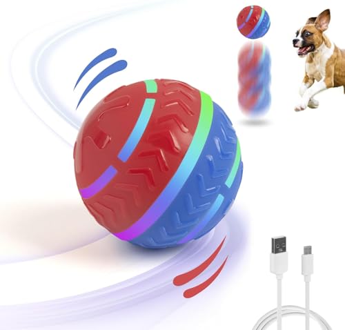 Pet Prime Interaktives Hunde Ball Spielzeug, Hundespielzeug Ball mit USB Wiederaufladbar, Strapazierfähiger Automatisch Rollender Ball mit LED-Leuchten, für kleine mittlere große Hunde von Pet Prime