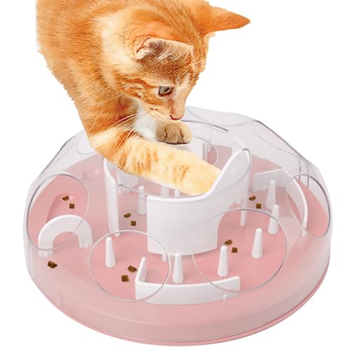 Pet Prime Katzen-Puzzle-Futterstation, interaktives Anreicherungsspielzeug für Indoor-Katzen, langsames Füttern, Leckerli-Puzzle, Katzenstimulationsspielzeug, Rosa von Pet Prime