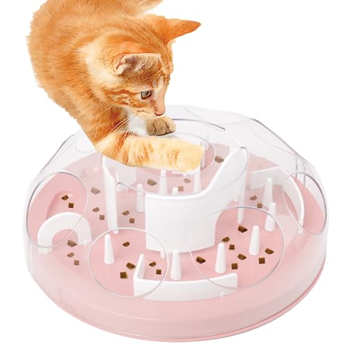 Pet Prime Katzen-Puzzle-Futterstation, interaktives Anreicherungsspielzeug für Indoor-Katzen, langsames Füttern, Leckerli-Puzzle, Katzenstimulationsspielzeug, Rosa von Pet Prime