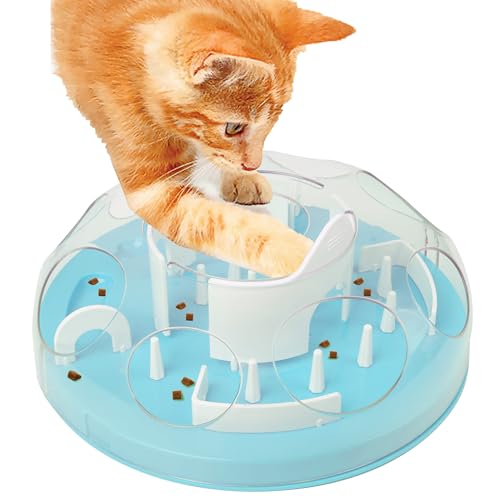 Pet Prime Katzen-Puzzle-Futterstation, interaktives Anreicherungsspielzeug für Indoor-Katzen, langsames Füttern, Leckerli-Puzzle, Katzenstimulationsspielzeug, Blau von Pet Prime