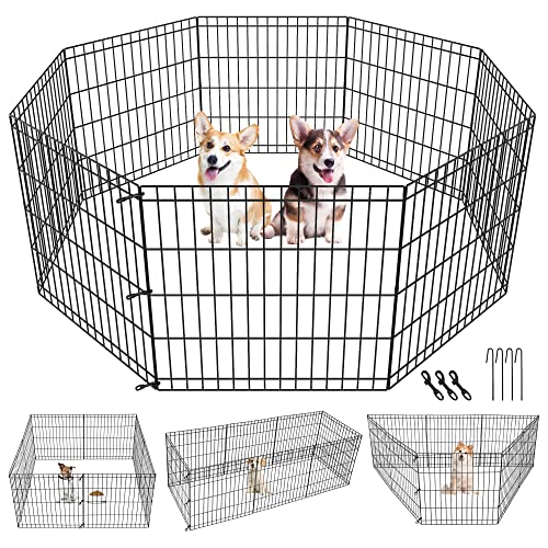 Haustier-Laufstall für Hunde, 61 cm, 76 cm, 91 cm, 107 cm, 121 cm, Metall, tragbar, für drinnen und draußen, zusammenklappbar, für kleine, mittelgroße und große Hunde, 8 Paneele von Pet Republic