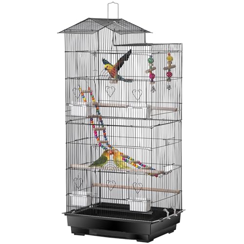 Vogelkäfig mit Dach für Papageien, groß, mit Spielzeug für kleine Quaker, Nymphensittiche, Sonne, Sittiche, Finken, grüne Wangen, Wellensittiche, Wellensittiche, Lovebird, 99 cm von Pet Republic