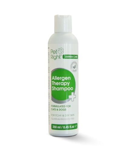 Pet Right Derma Care Hundeshampoo Allergen Therapie mit Pflanzenextrakten für Hunde und Katzen, Lindert Juckreiz und Gerüche, Sensitiv Formula 250 ml von Pet Right