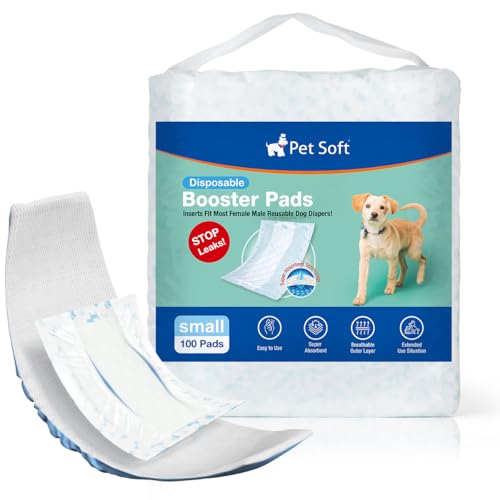 Pet Soft Einweg-Hundewindeleinlagen 100 Stück, Hundewindeleinlagen für Rüden Hündinnen mit auslaufsicherem Schutz, Hochsaugfähige Hundeeinlagen Booster-Pads für Hundewindeln (S-100) von Pet Soft