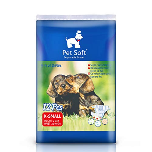 Pet Soft Einweg-Hundewindeln für Hündinnen 12 Stück, Hochsaugfähige Katzen Hunde Windeln für Hündinnen Inkontinenz, Läufigkeit, Harnwege (XS, 12) von Pet Soft